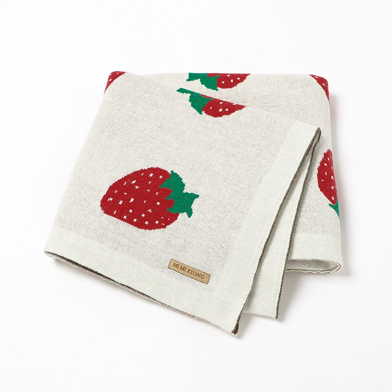 Super Soft 100% Cotton Knitted Strawberry Baby Blankets