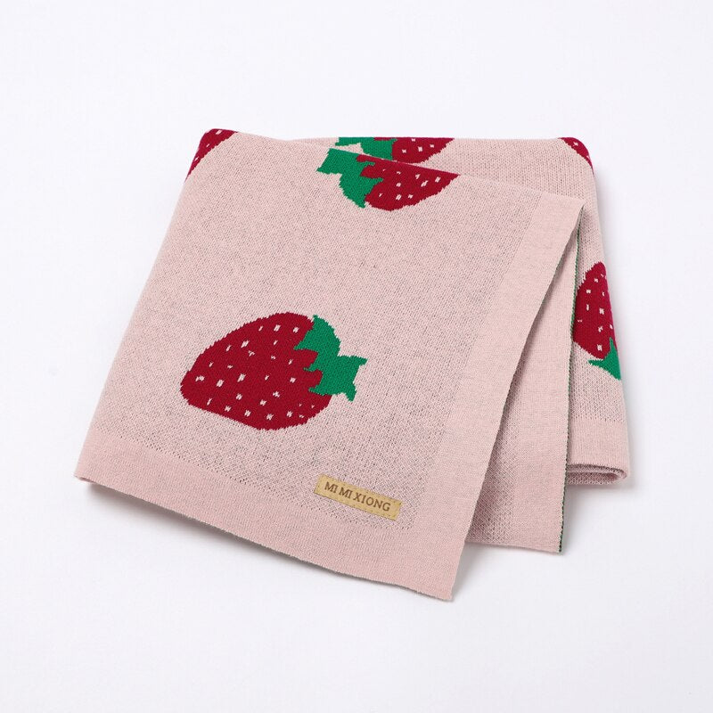 Super Soft 100% Cotton Knitted Strawberry Baby Blankets