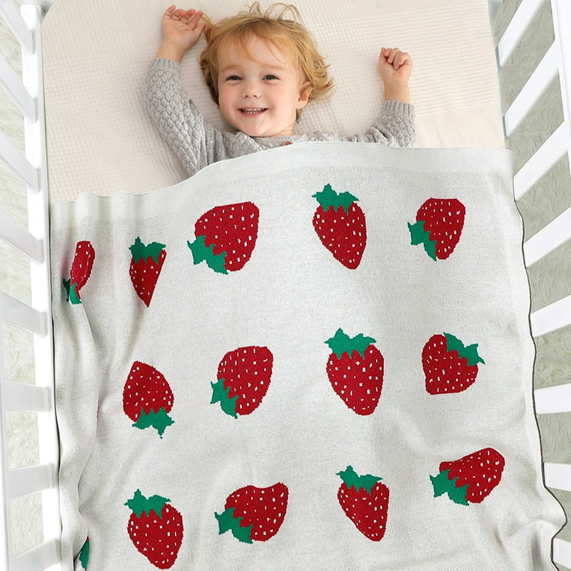 Super Soft 100% Cotton Knitted Strawberry Baby Blankets