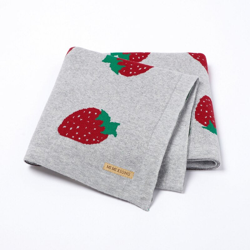 Super Soft 100% Cotton Knitted Strawberry Baby Blankets