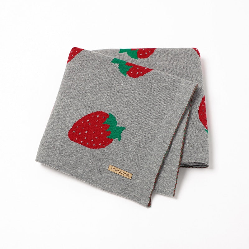 Super Soft 100% Cotton Knitted Strawberry Baby Blankets