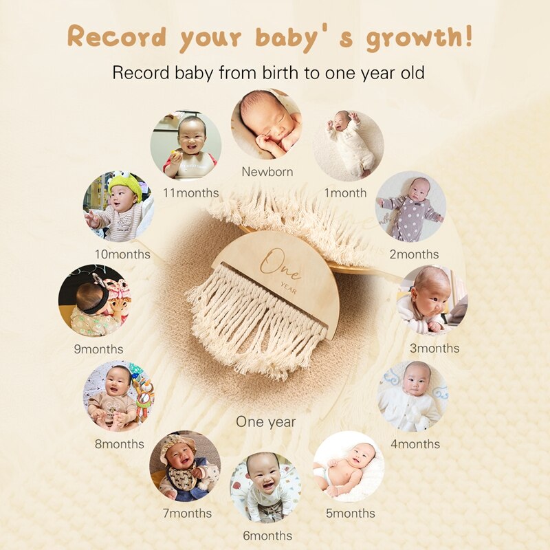 Wooden Baby Monthly Growth Milestone Cards